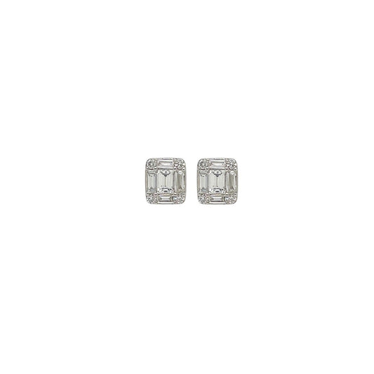 White Gold Rectangular Diamond Stud Earrings