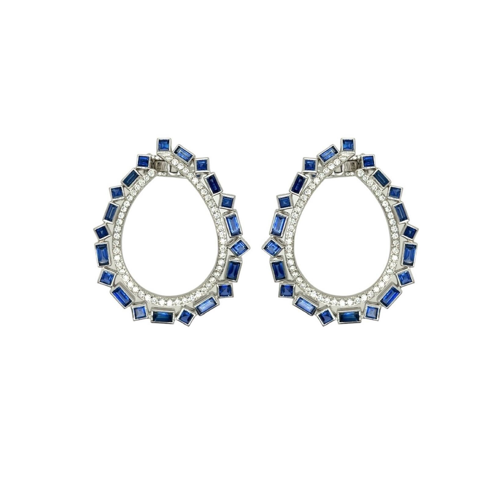 Sapphire Diamond Front Back Hoop Earrings