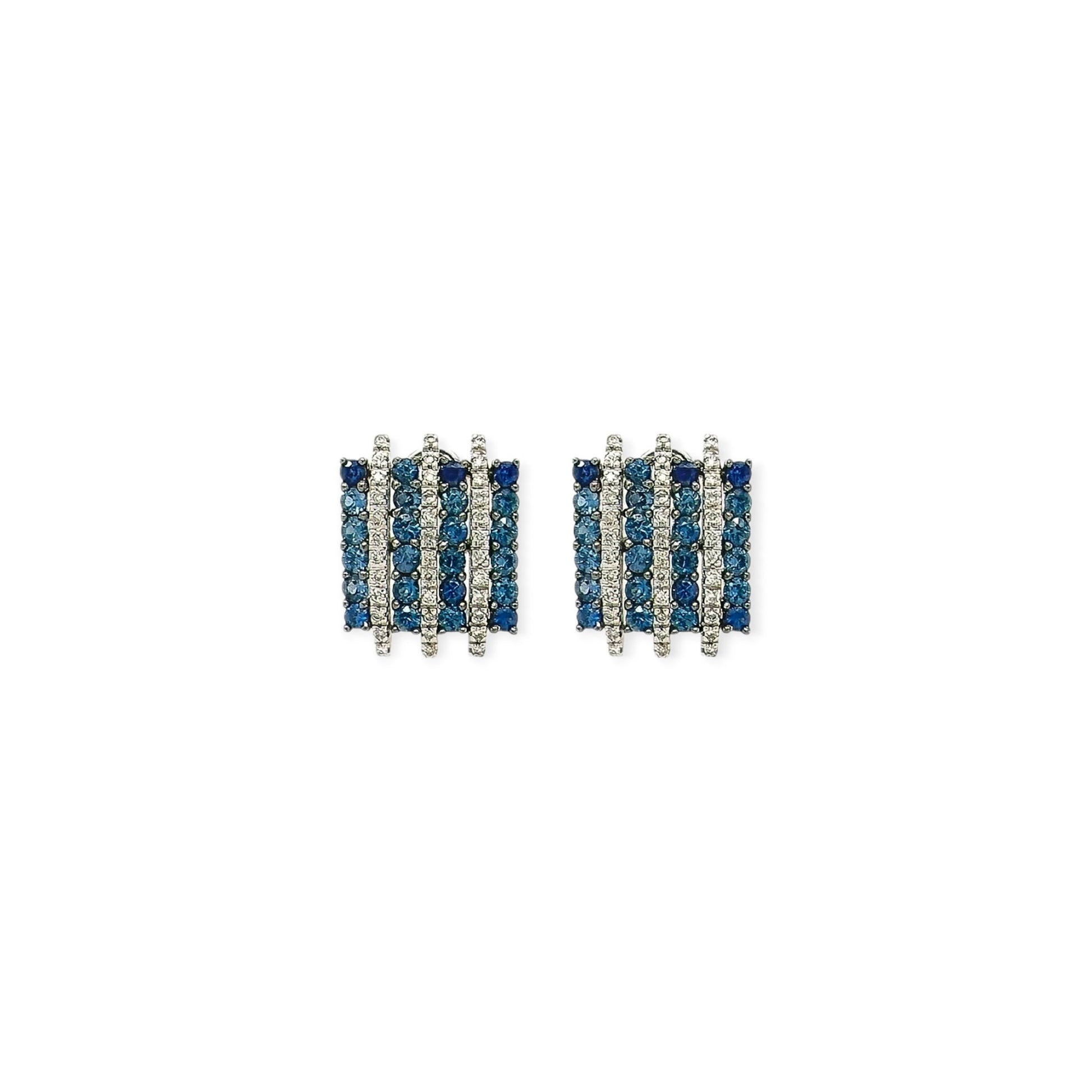 Square Sapphire Diamond Earrings