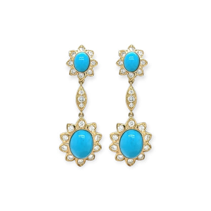 Turquoise Diamond Gold Dangle Earrings