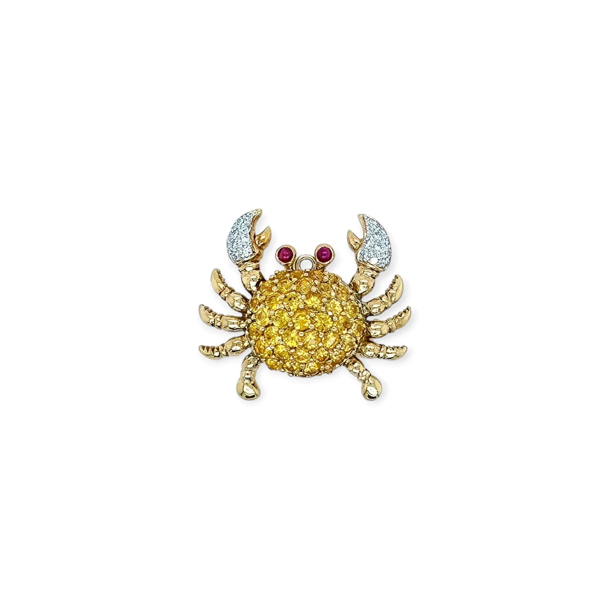 Yellow Sapphire Diamond Ruby Crab Brooch