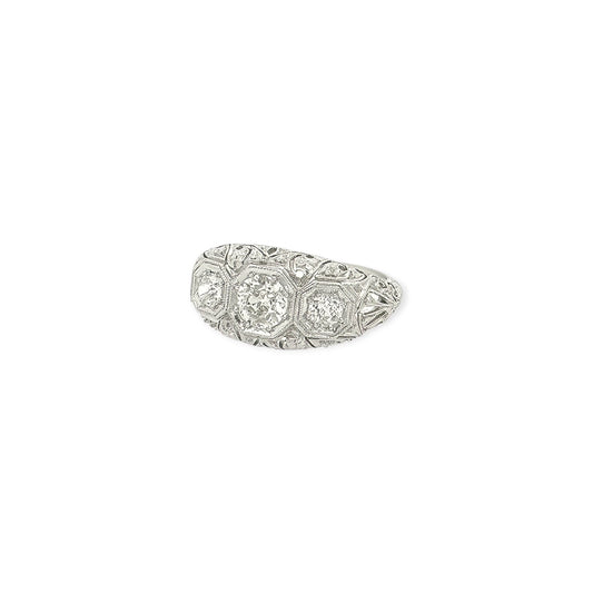 Art Deco Platinum Diamond Three Stone Ring