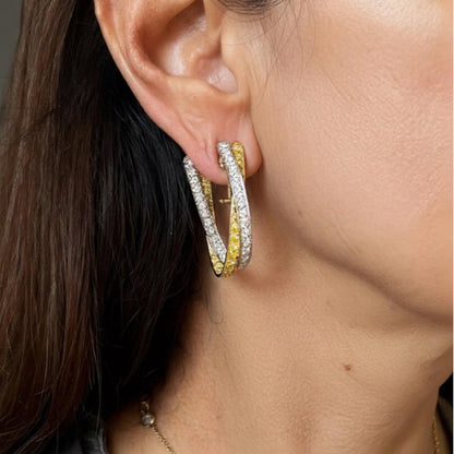 Graff Yellow Diamond and Diamond Hoop Earrings