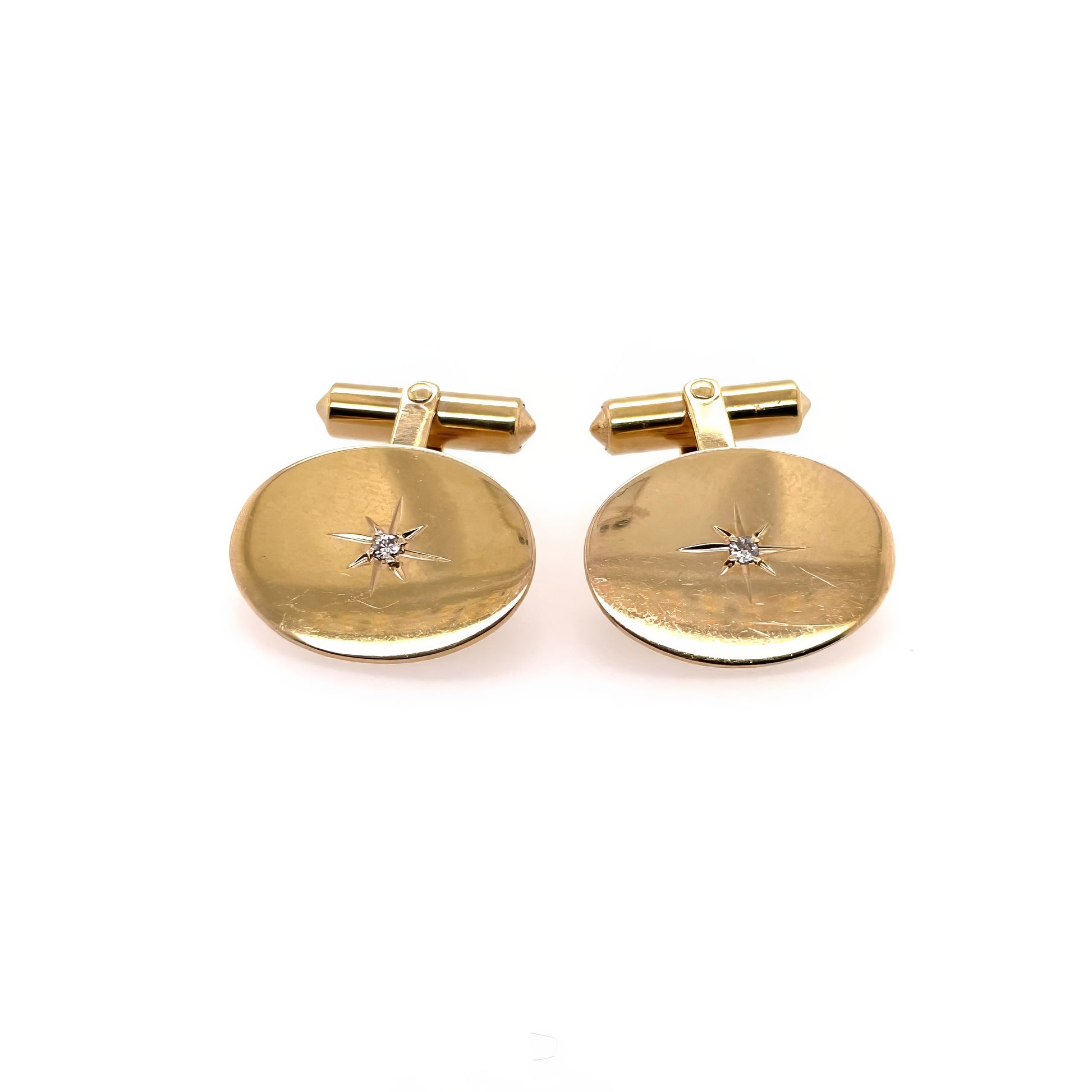 Oval Gold Diamond Star Cufflinks