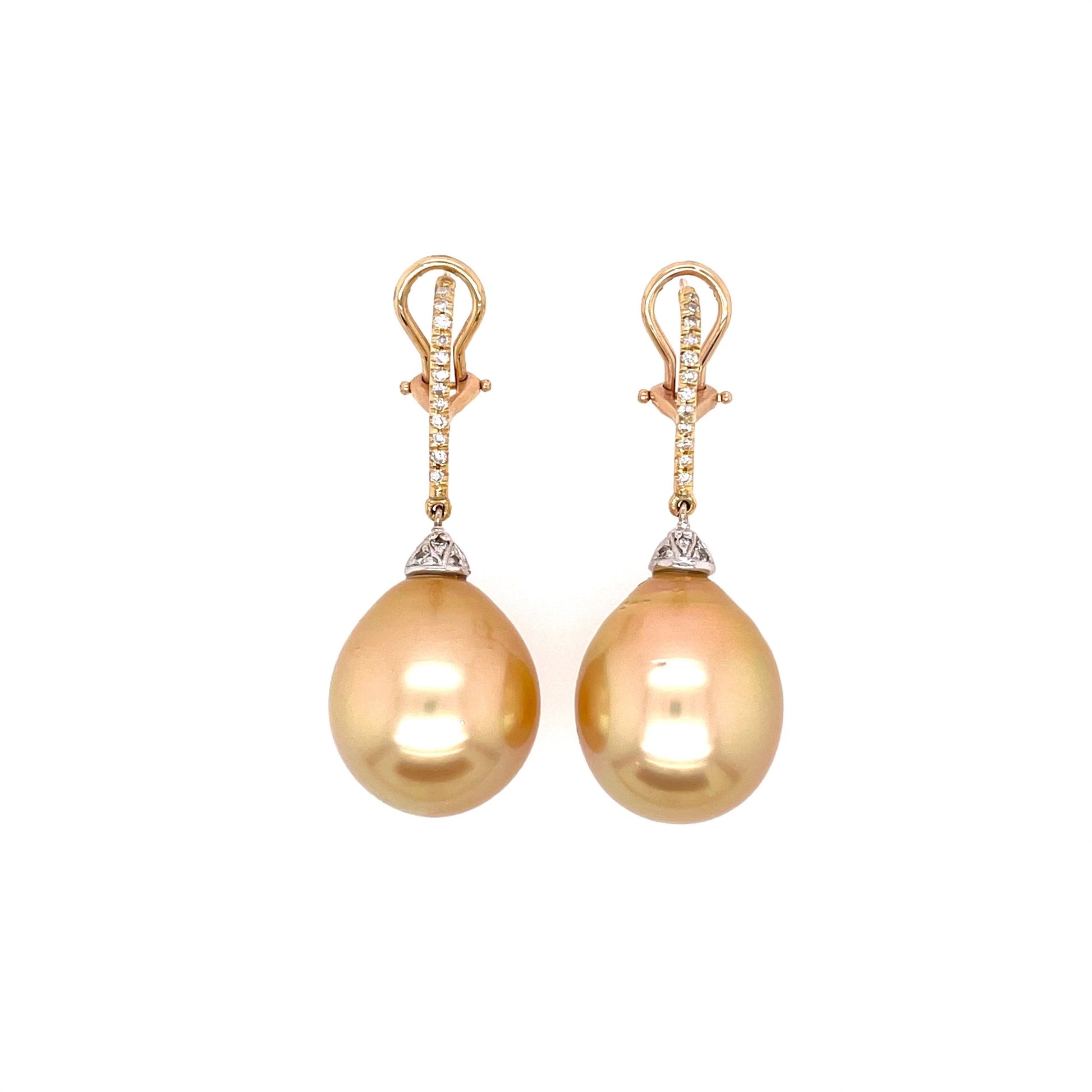 Golden South Sea Pearl Diamond Earrings