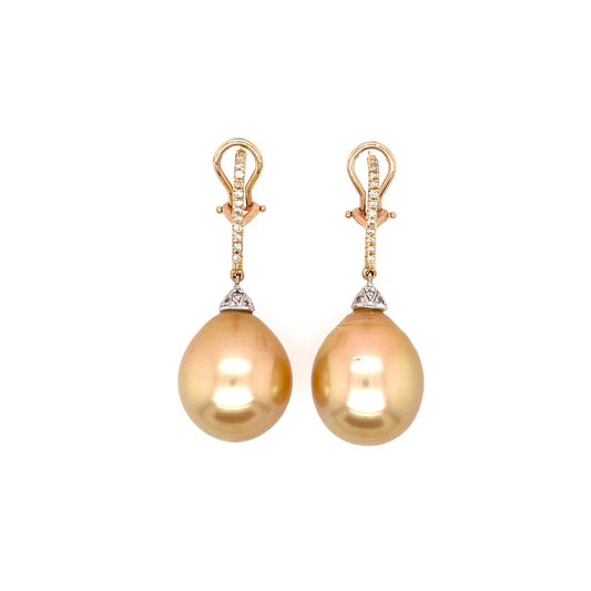 Golden South Sea Pearl Diamond Earrings