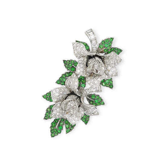 Tsavorite Diamond Corsage Flower Brooch