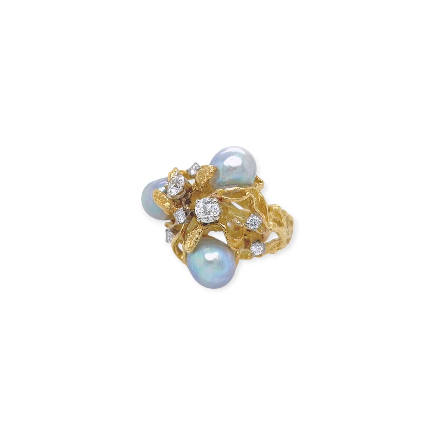 La Triomphe Abstract Pearl Diamond Gold Ring