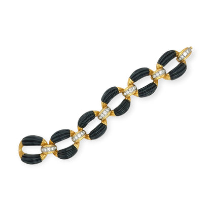 Black Onyx Diamond Gold Link Bracelet