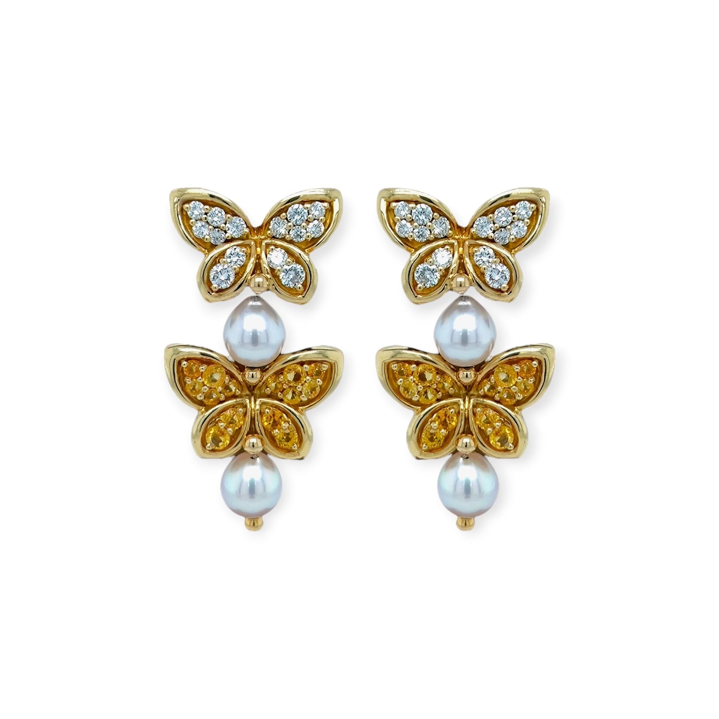 Van Cleef Yellow Sapphire Pearl Diamond Butterfly Earrings