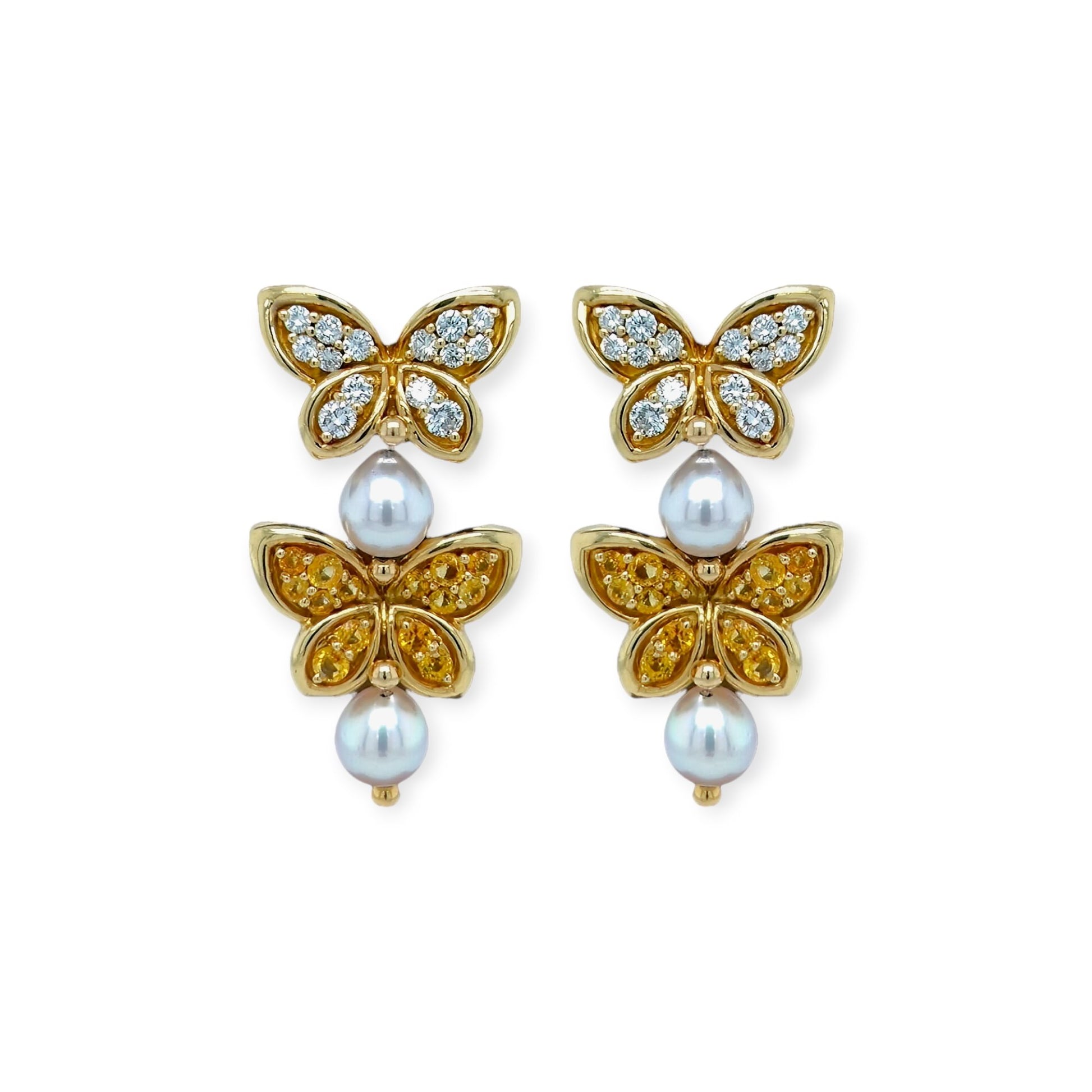 Van Cleef Yellow Sapphire Pearl Diamond Butterfly Earrings