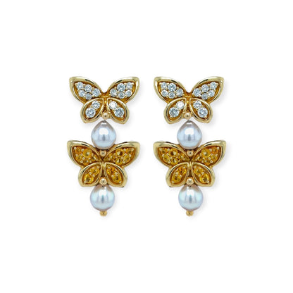 Van Cleef Yellow Sapphire Pearl Diamond Butterfly Earrings