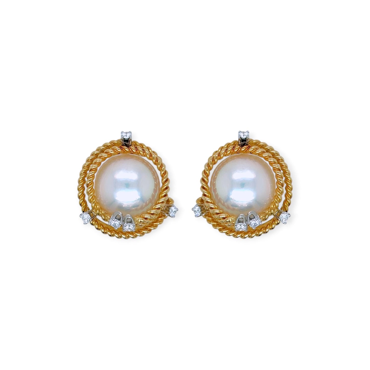 Tiffany Schlumberger Pearl Diamond Spiral Ropework Earrings