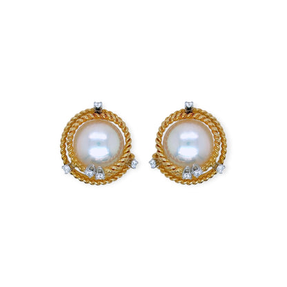 Tiffany Schlumberger Pearl Diamond Spiral Ropework Earrings