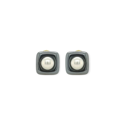 Angela Cummings Square Hematite Pearl Earrings