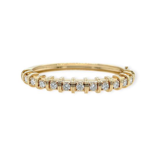 Gold Diamond Horizontal Bar Bangle Bracelet