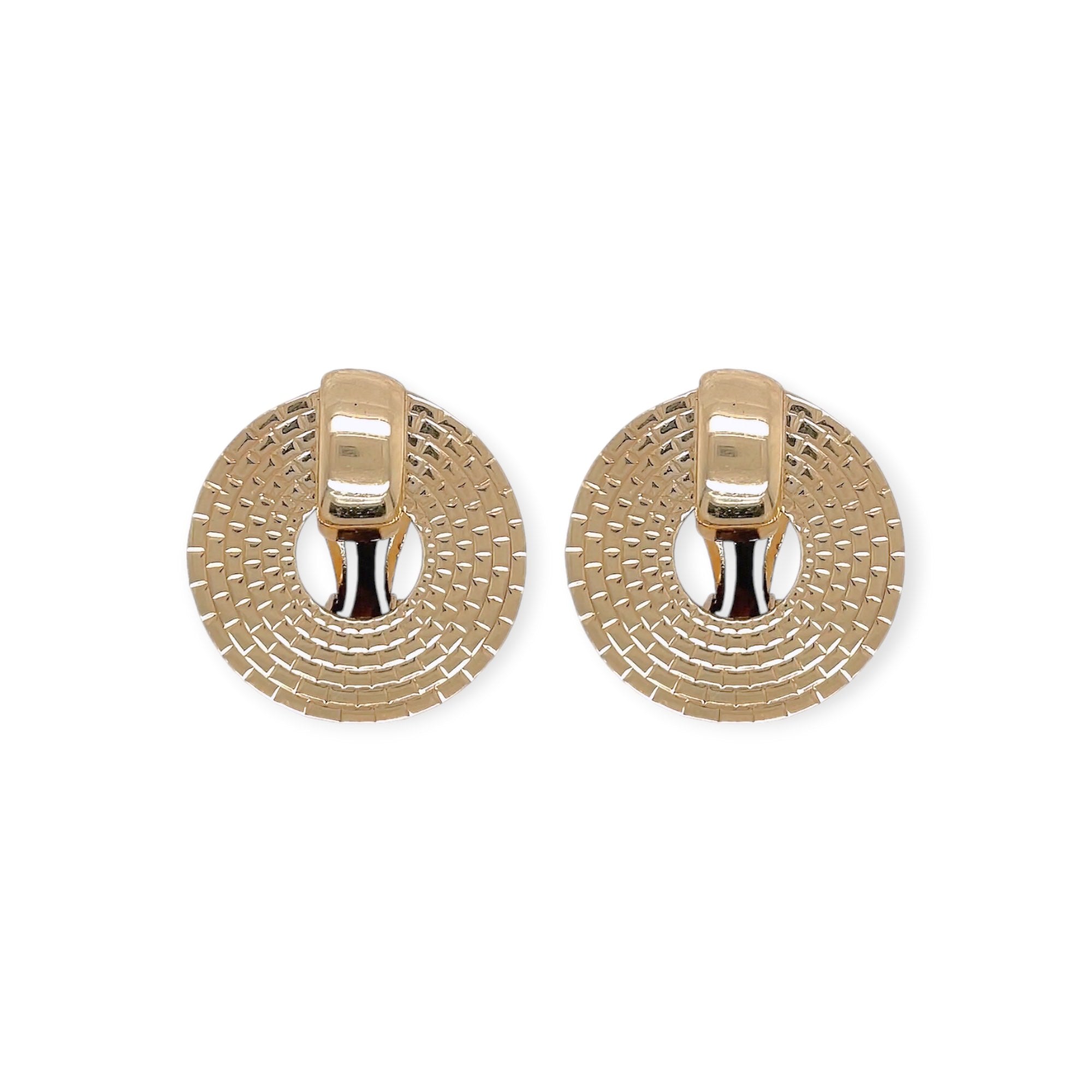 1940s Textured Gold Open Disc Earrings