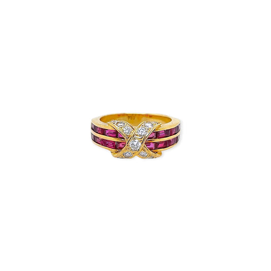 Tiffany Gold Ruby Diamond X Ring