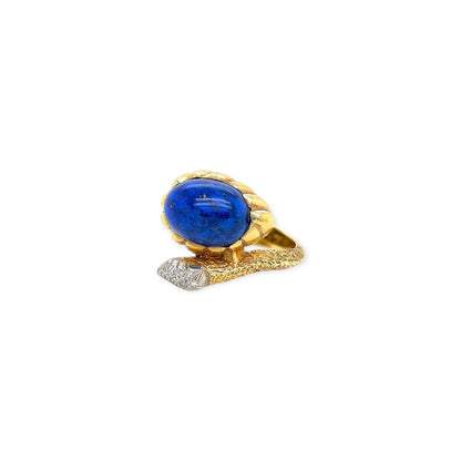 Oval Cabochon Lapis Gold Diamond Ring