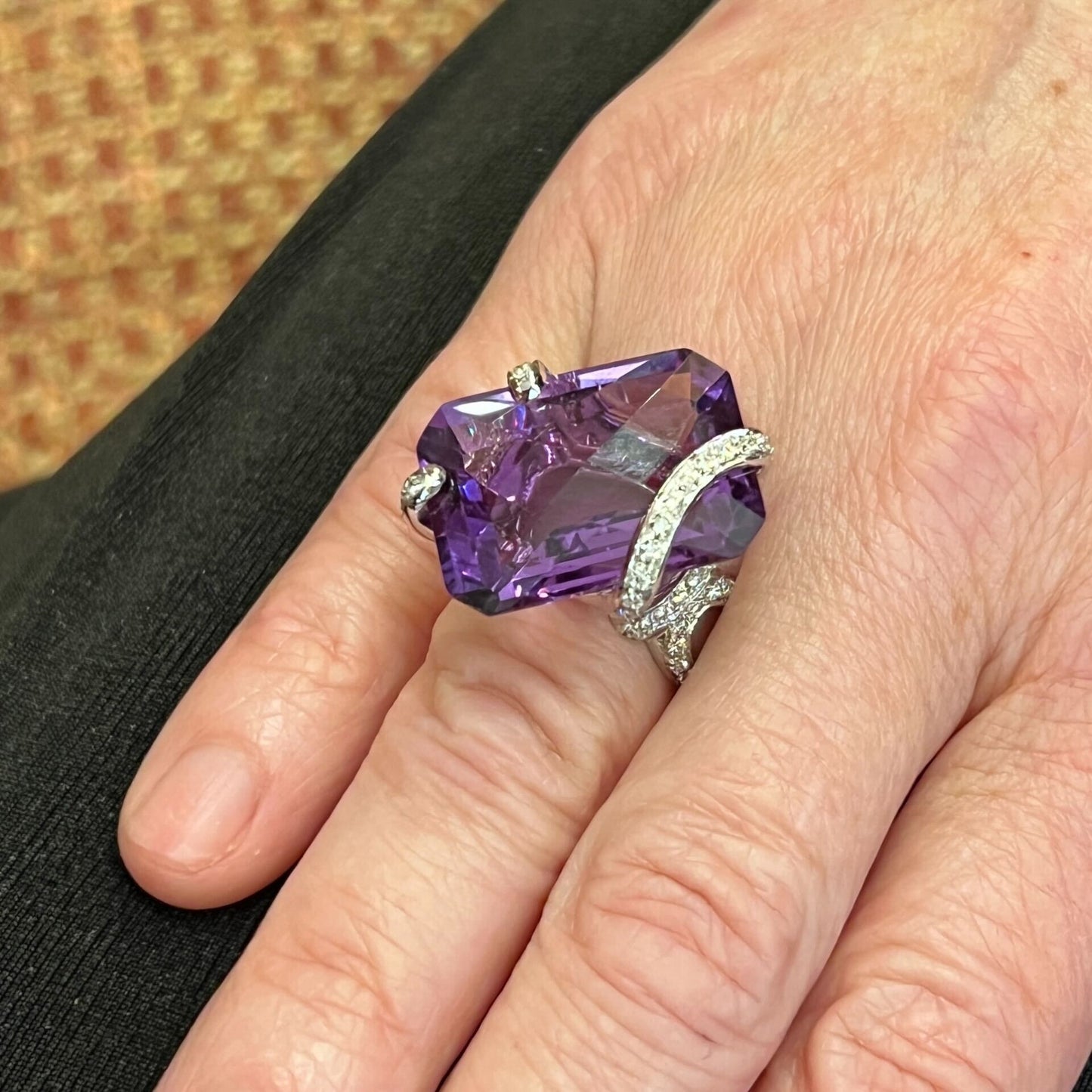 Bold Rectangular Amethyst Diamond Ring