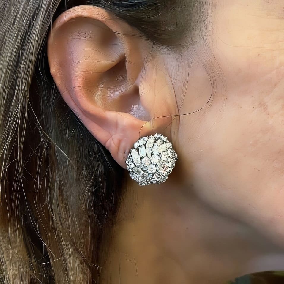 Platinum Diamond Domed Cluster Earrings