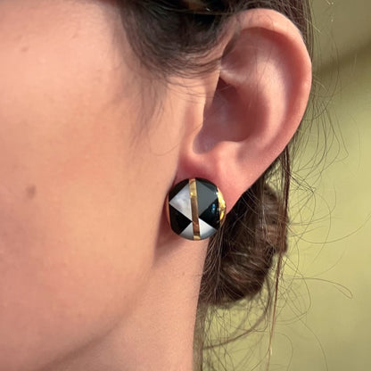 Tiffany Mother of Pearl Black Onyx Disc Earrings