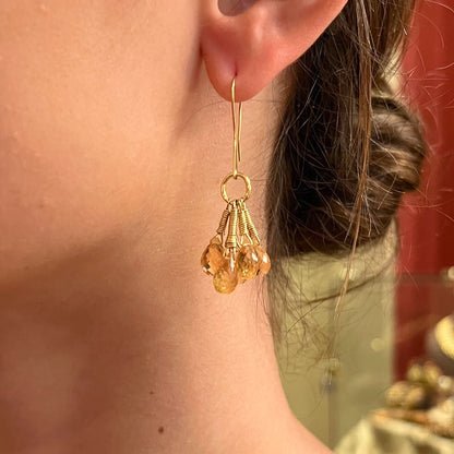Gold Citrine Briolette Dangle Earrings