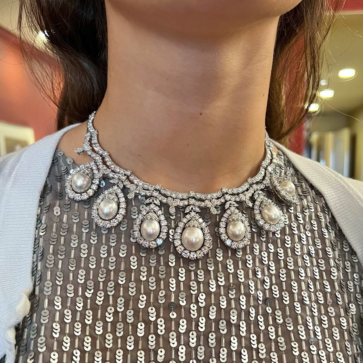 South Sea Pearl Diamond Scalloped Necklace