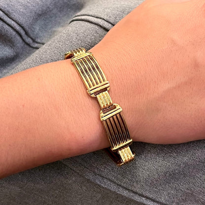 Gold Fluted Plaque Link Bracelet