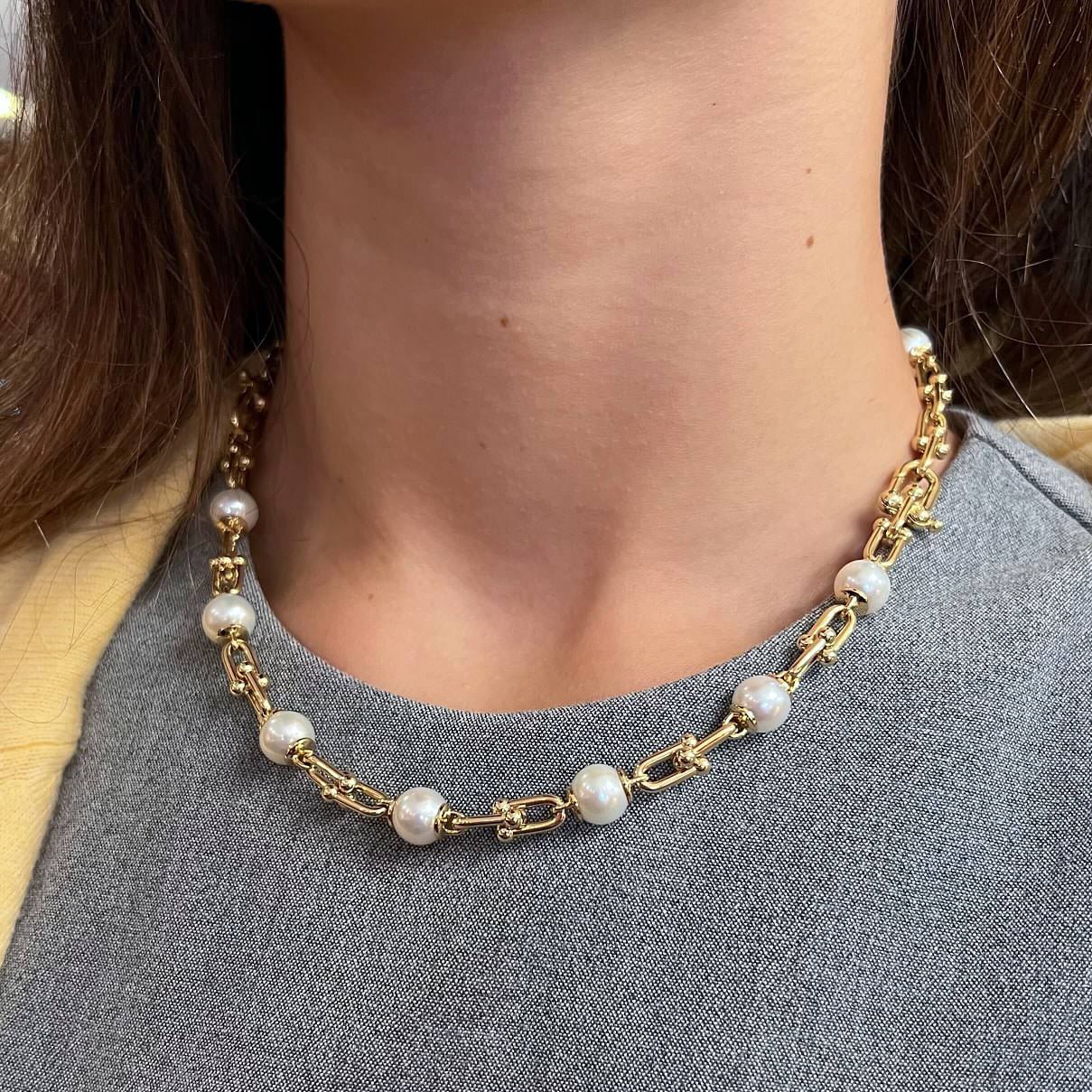 Tiffany HardWear Gold Pearl Bracelet Necklace