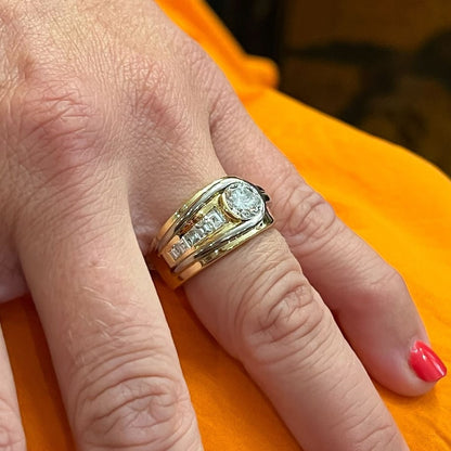 Two Color Gold Diamond Tapering Band Ring