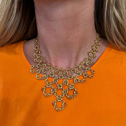 French Gold Knotted Link Bib Necklace