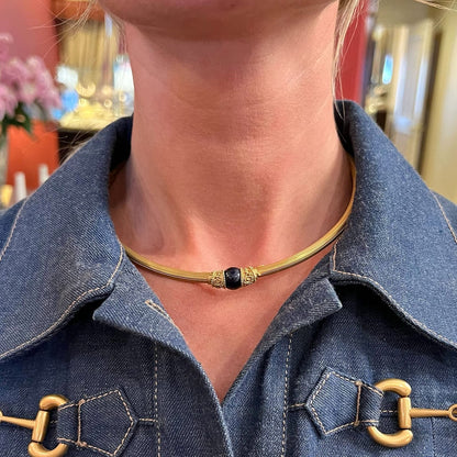 Lalaounis Textured Gold Black Onyx Collar Necklace