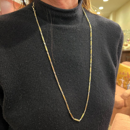 Long Two Tone Gold Double Bar Link Necklace