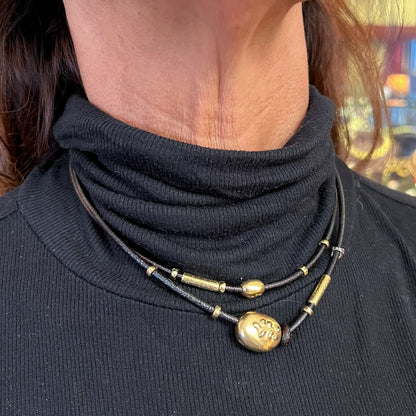 Misani Gold Silver Black Cord Collar Necklace