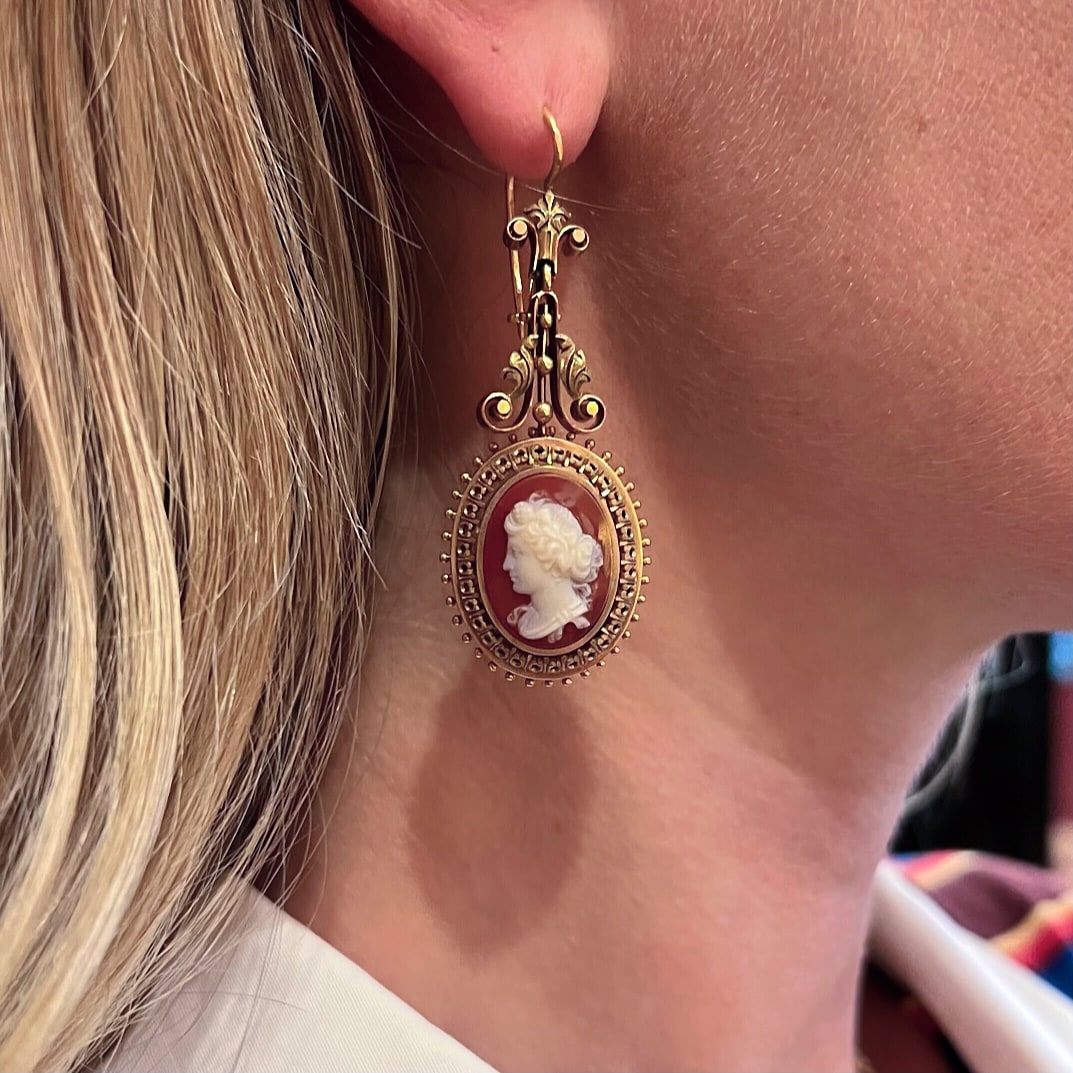 Antique Agate Cameo Earrings