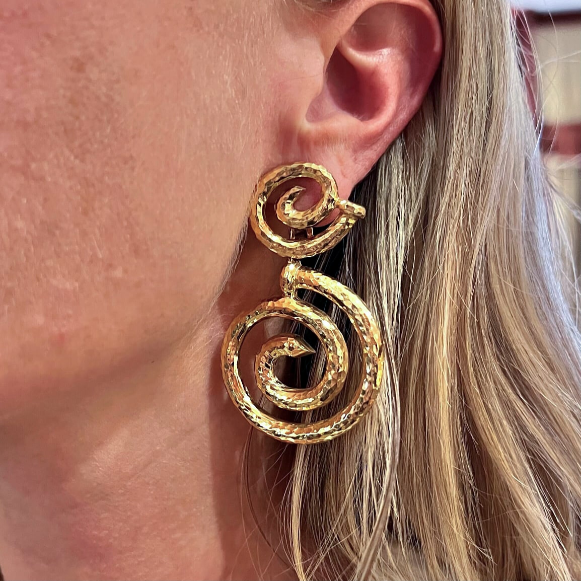 David Webb Spiral Nail Hammered Gold Earrings