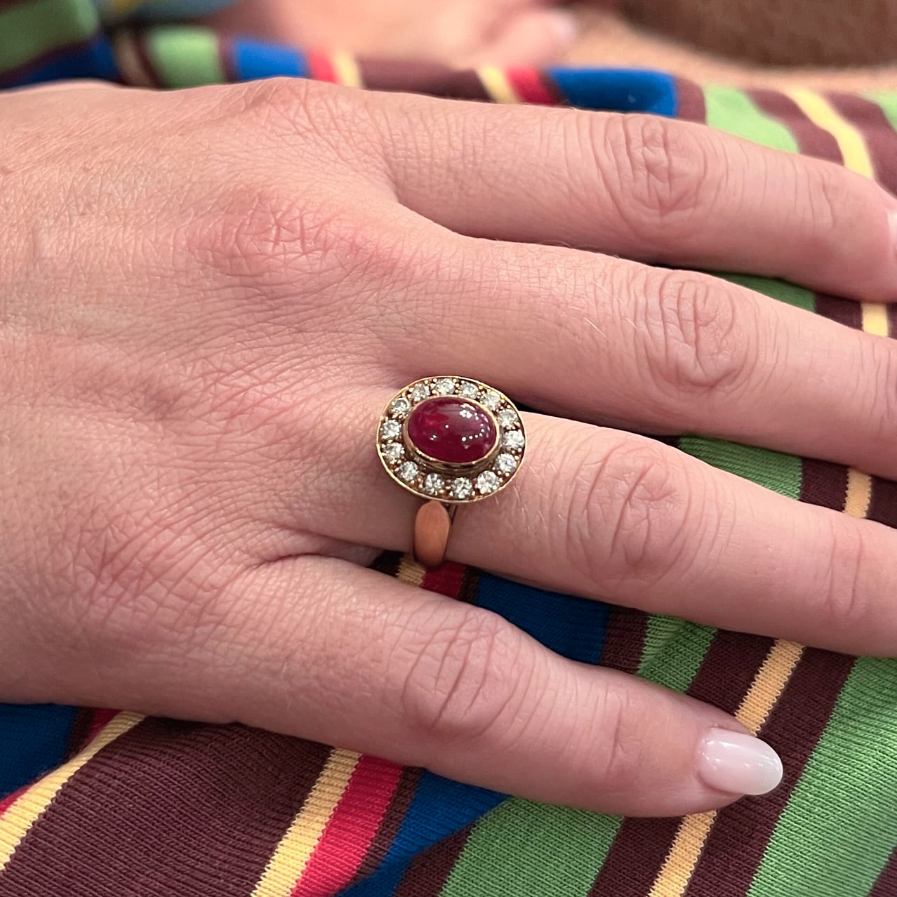 Oval Cabochon Ruby Diamond Ring