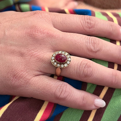 Oval Cabochon Ruby Diamond Ring