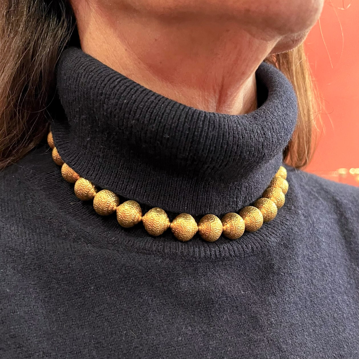 Zolotas Hammered Gold Bead Necklace