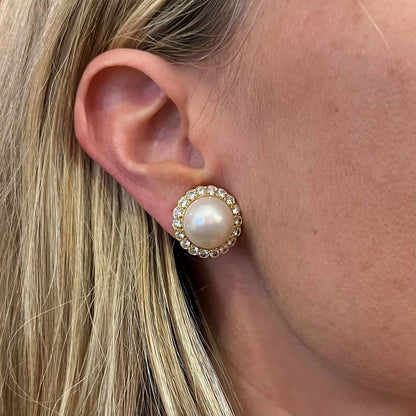 Van Cleef Pearl Mabe Pearl Diamond Gold Earrings