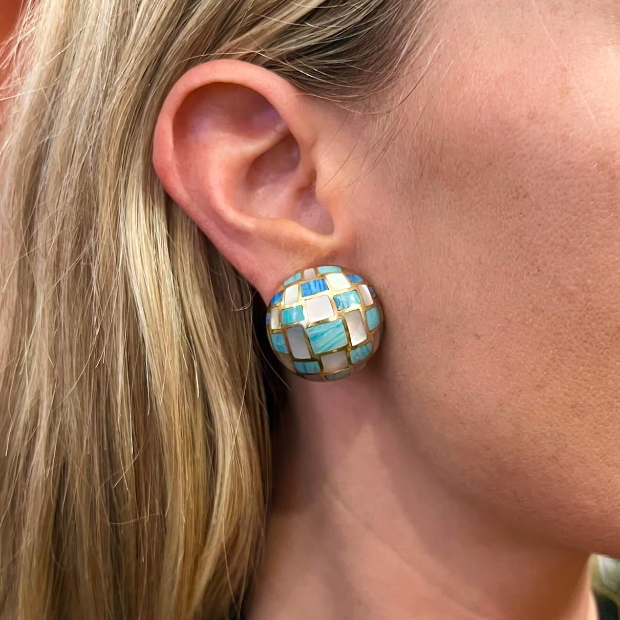 Tiffany Cummings Mother of Pearl Opal Checkerboard Earrings