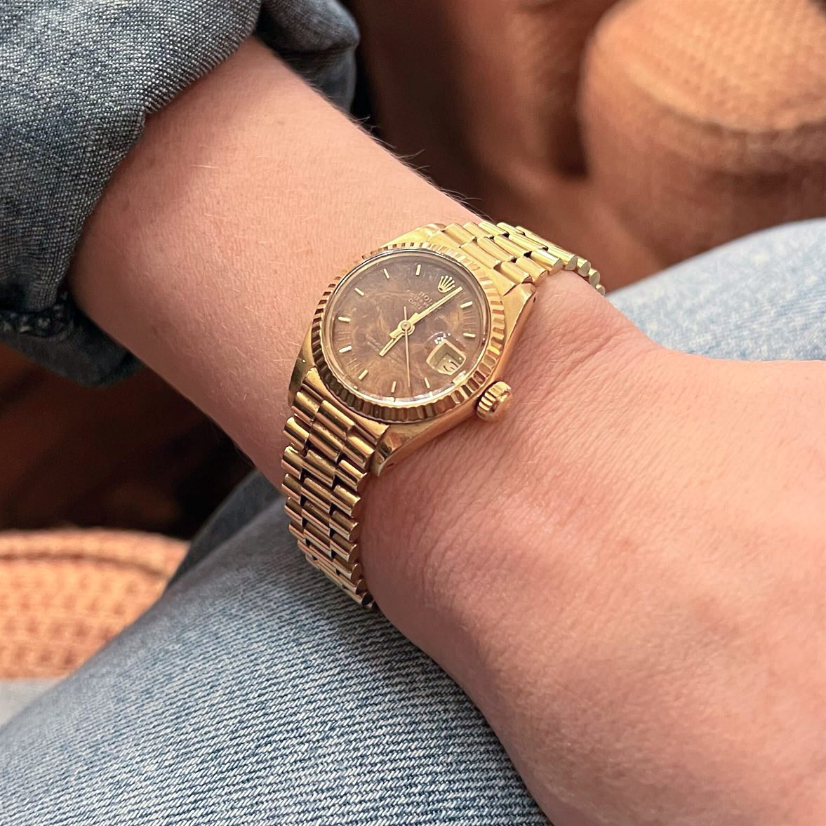 Rolex Oyster Perpetual Datejust Gold Wood Watch