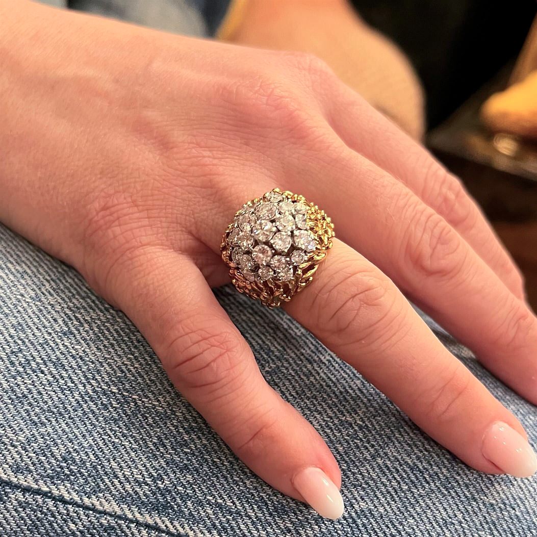 Diamond Cluster Gold Bombe Ring