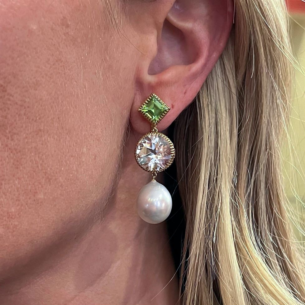 Verdura Byzantine Theodora Peridot Topaz Pearl Earrings