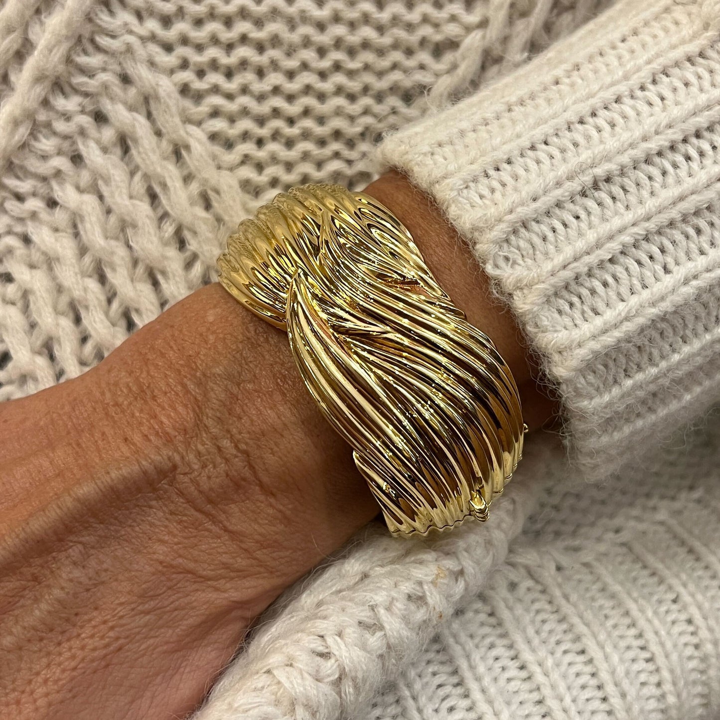 Gold Wave Fluted Cuff Bracelet