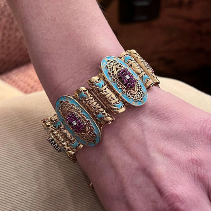 Spritzer and Fuhrmann Ruby Enamel Diamond Gold Bracelet