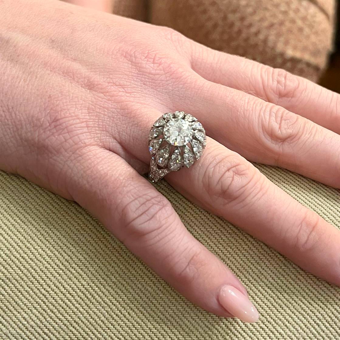 Platinum Diamond Floral Openwork Ring