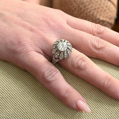 Platinum Diamond Floral Openwork Ring