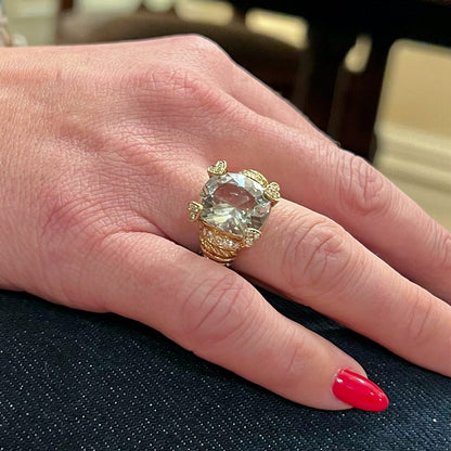 Judith Ripka Green Quartz Diamond Gold Ring